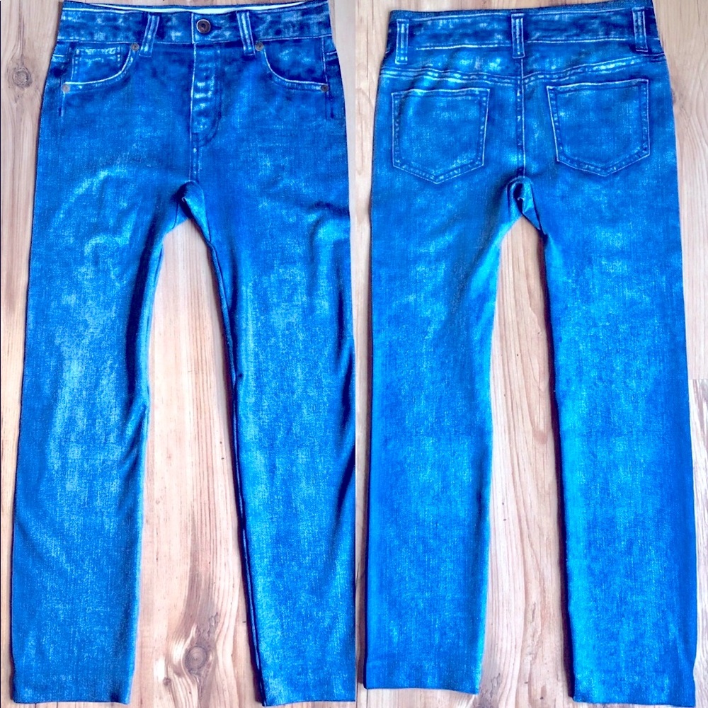 3/$15 NEW NOBO Ankle Leggings Blue Small Waist 23 Blue Jean Print NWOT Juniors